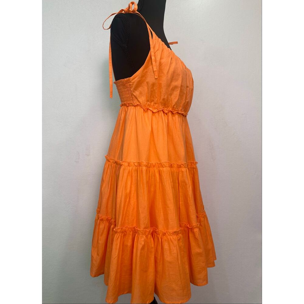 NWT Miss Ord Orange Tiered Ruffle Mini Dress Adjustable Tie Straps Size XS - Picture 3 of 11